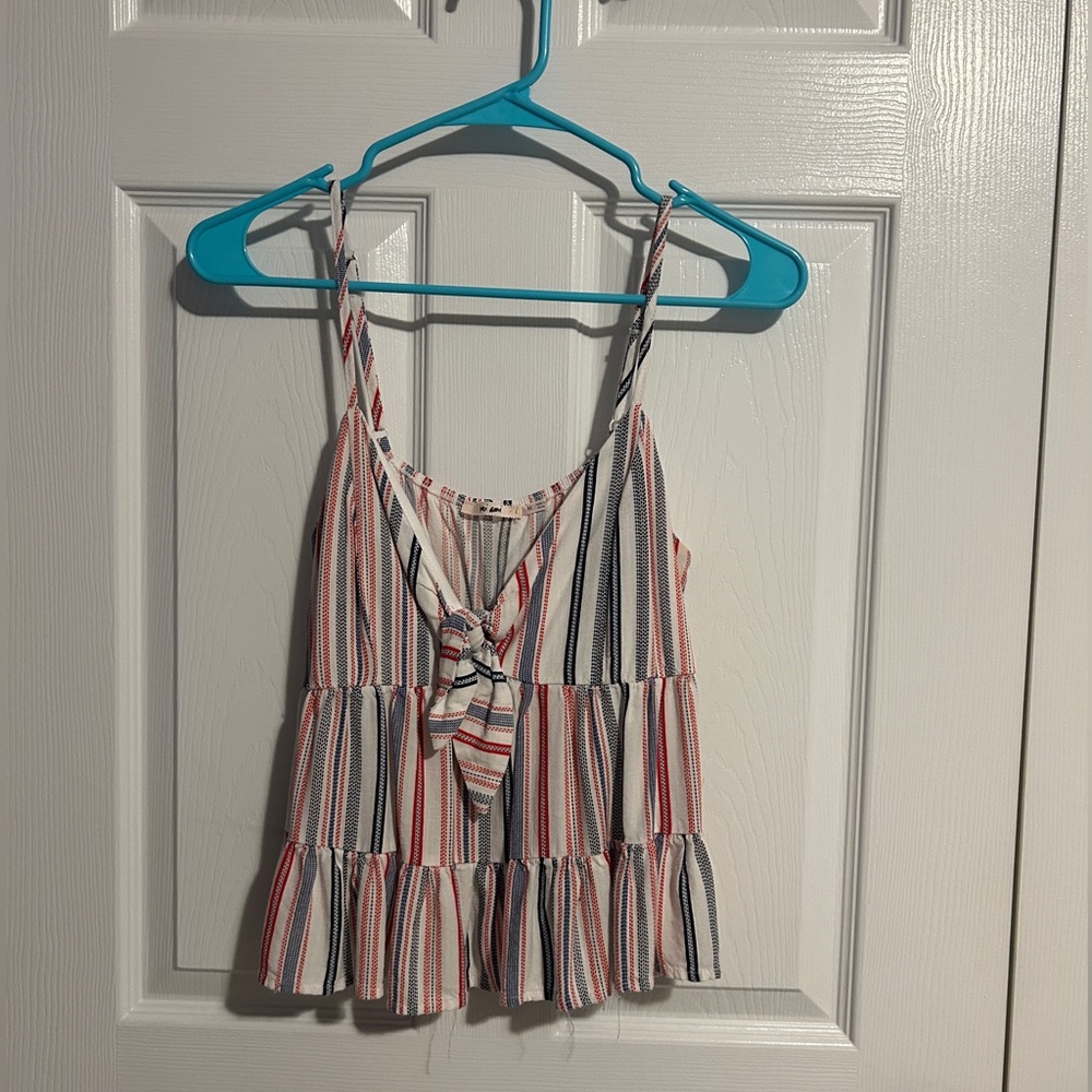 Red, White, Blue, and Black top. Francesca’s but brand is Mi Ami. Size Medium.